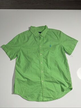 VINTAGE | Ralph Lauren Lime Short Sleeve Button Down Shirt Sz L (14-16)